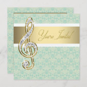 Damask Gold Treble Clef Music Einladungen (Vorne/Hinten)