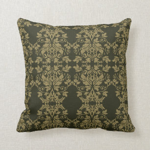Damask Gold und Dunkle Olive Dekoration Kissen