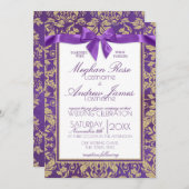 Damask Gold und Royal Lila Einladung Hochzeit (Vorne/Hinten)