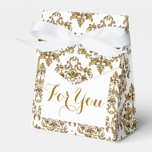 Damask Gold weiße feierliche Hochzeit Geschenkschachtel (Vorderseite)