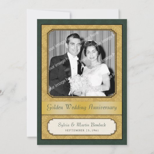 Damask Golden (50. Jubiläum) Party Einladung (Vorderseite)