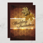 Damask Golden Blätter Hochzeit im Herbst Einladung (Vorne/Hinten)