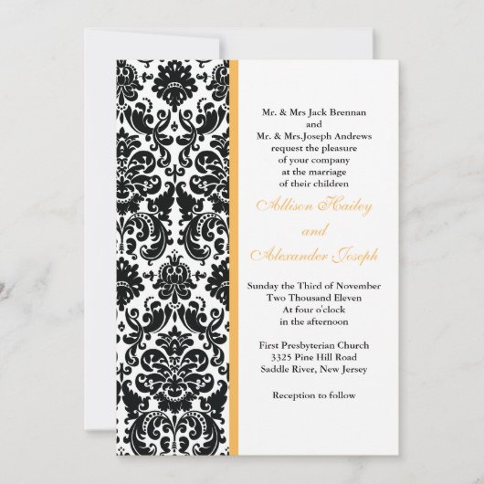 Damask Golden Yellow accent Hochzeit Einladung (Vorderseite)