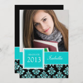 DAMASK GRAD-FOTO FÜR AQUAMARINEN GLITZER EINLADUNG (Vorne/Hinten)
