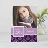 DAMASK GRAD-FOTO FÜR LILA GLITZER EINLADUNG (Stehend Vorderseite)