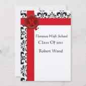 DAMASK GRADUATION PARTY Red Wax Siegel Monogram Einladung (Vorderseite)