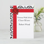 DAMASK GRADUATION PARTY Red Wax Siegel Monogram Einladung (Stehend Vorderseite)
