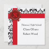 DAMASK GRADUATION PARTY Red Wax Siegel Monogram Einladung (Vorderseite)