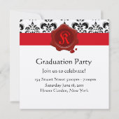 DAMASK GRADUATION PARTY Red Wax Siegel Monogram Einladung (Rückseite)