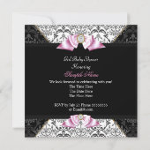 Damask Gray Baby Shower Girl Black Pink Princess Einladung (Rückseite)