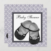 Damask Gray Lila Lavendel Baby Dusche Einladung (Vorne/Hinten)
