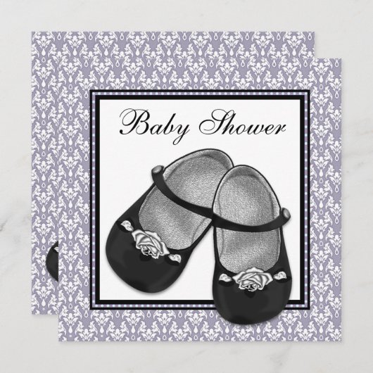Damask Gray Lila Lavendel Baby Dusche Einladung (Vorne/Hinten)