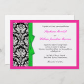 Damask Green Bow mit Hot Pink Wedding Einladung (Vorne/Hinten)