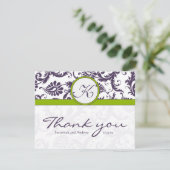 Damask Green & Lapis Lila Wedding Vielen Dank Dankeskarte (Stehend Vorderseite)