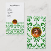DAMASK GREEN MONOGRAM-Edelstein Orange Visitenkarte (Vorne/Hinten)