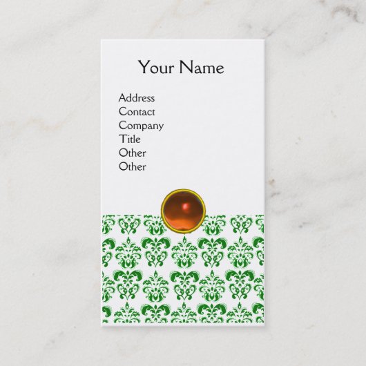 DAMASK GREEN MONOGRAM-Edelstein Orange Visitenkarte (Vorderseite)