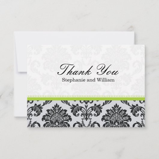 Damask Green Wedding Danke-Card Dankeskarte (Vorderseite)
