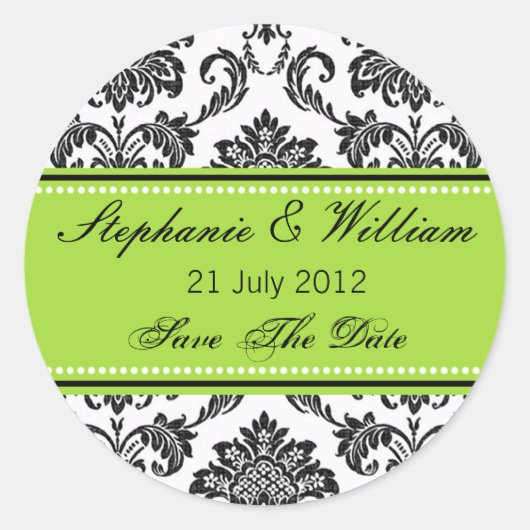 Damask Green Wedding Sticker (Vorderseite)