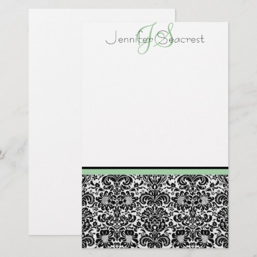 Damask, grün briefpapier (Vorne/Hinten)