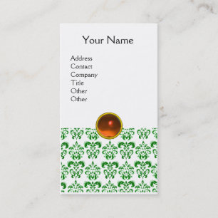 DAMASK GRÜN MONOGRAMM Edelstein orange Visitenkarte