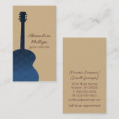 Damask Guitar Music Business Card, blau Visitenkarte (Vorne/Hinten)