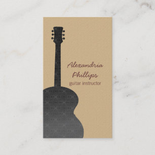 Damask Guitar Music Business Card, Grau Visitenkarte