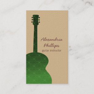 Damask Guitar Music Business Card, Green Visitenkarte