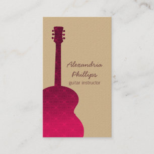 Damask Guitar Music Business Card, Pink Visitenkarte