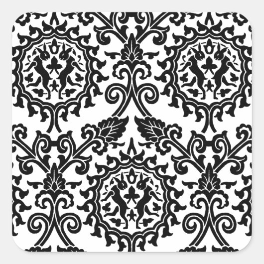 Damask Hare Pattern Quadratischer Aufkleber (Vorderseite)