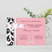 Damask Heilige Kommunion Einladung (Stehend Vorderseite)