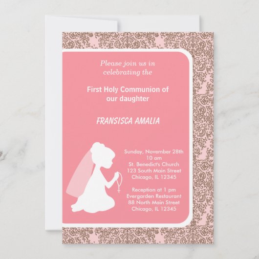 Damask Heilige Kommunion Einladung (Vorderseite)