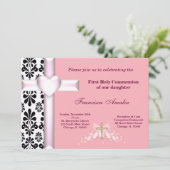 Damask Heilige Kommunion Einladung (Stehend Vorderseite)