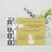 Damask Heilige Kommunion Einladung (Stehend Vorderseite)