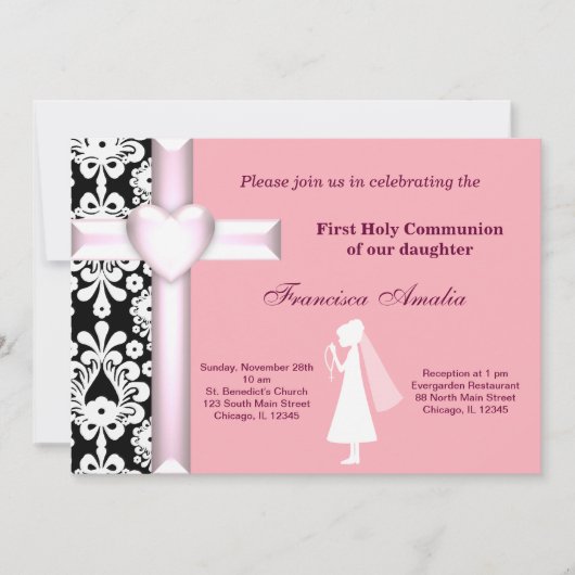 Damask Heilige Kommunion Einladung (Vorderseite)