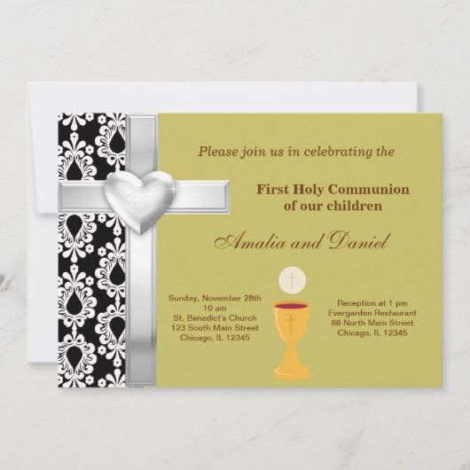 Damask Heilige Kommunion Einladung (Vorderseite)