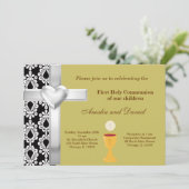 Damask Heilige Kommunion Einladung (Stehend Vorderseite)