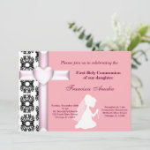 Damask Heilige Kommunion Einladung (Stehend Vorderseite)