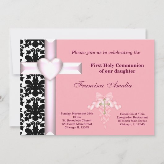 Damask Heilige Kommunion Einladung (Vorderseite)