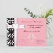 Damask Heilige Kommunion Einladung (Stehend Vorderseite)