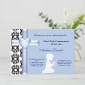 Damask Heilige Kommunion Einladung (Stehend Vorderseite)