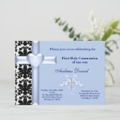 Damask Heilige Kommunion Einladung (Stehend Vorderseite)