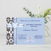 Damask Heilige Kommunion Einladung (Stehend Vorderseite)