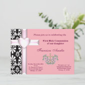 Damask Heilige Kommunion Einladung (Stehend Vorderseite)