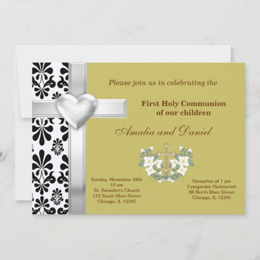 Damask Heilige Kommunion Einladung (Vorderseite)
