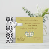 Damask Heilige Kommunion Einladung (Stehend Vorderseite)