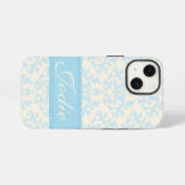 Damask, hellblau und creme Gehäuse iPhone Hülle (Rückseite (Horizontal))