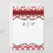 Damask Herz mit Red Ribbon Hochzeit Einladung (Rückseite)
