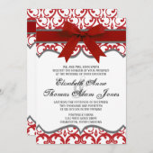 Damask Herz mit Red Ribbon Hochzeit Einladung (Vorne/Hinten)