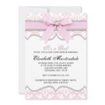 Damask Herz rosa Ribbon Babydusche Einladung