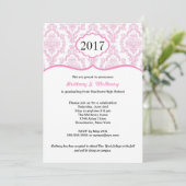 Damask High School Abschluss Einladung Rosa (Stehend Vorderseite)